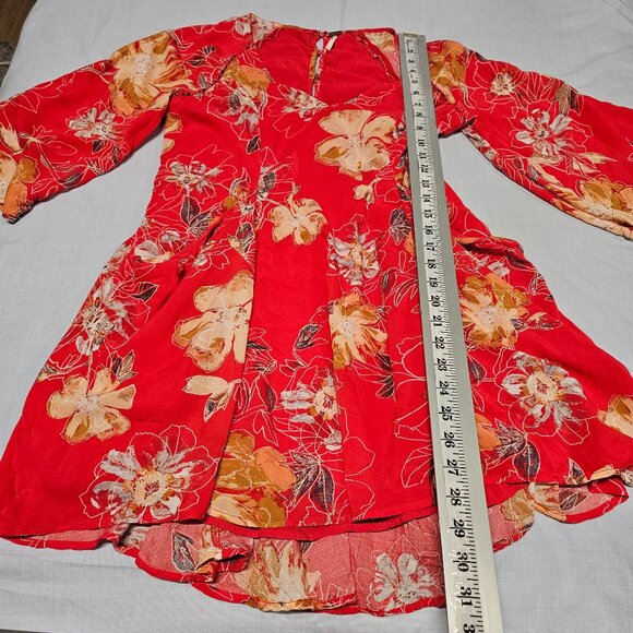 Free People Boho Flared Mini Dress Women Size 4 Red - Picture 9 of 15